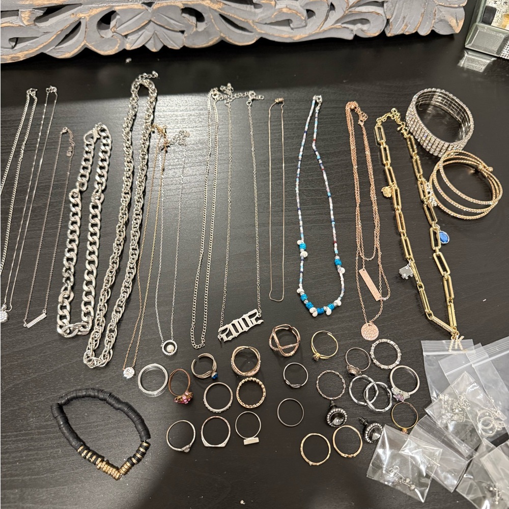 Assortment sliver and gold jewelry